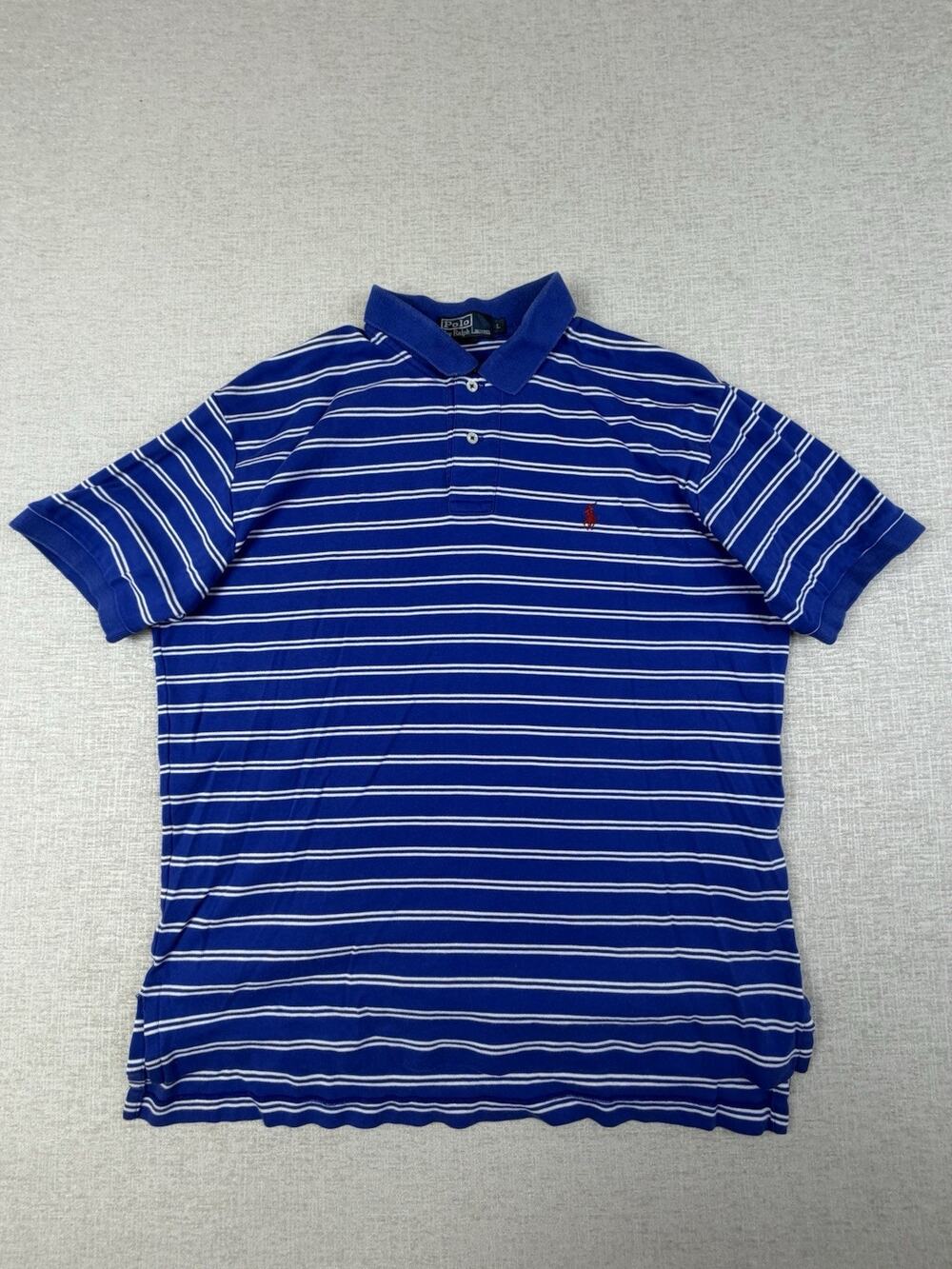 Polo Ralph Lauren Men’s Large Blue White Striped Cotton Pony Polo Shirt